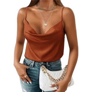 Satin Cowl Neck Camisole – Adjustable Spaghetti Straps, Sleeveless Silk Tank Top